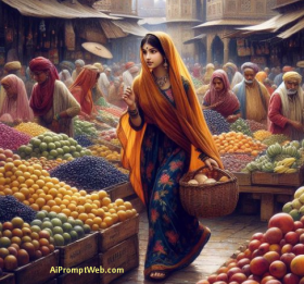 Indian Village Girl in Fruit Market ai prompt